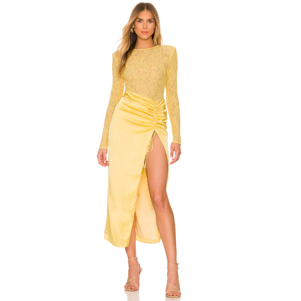 NBD Yellow Lace Midi Dress